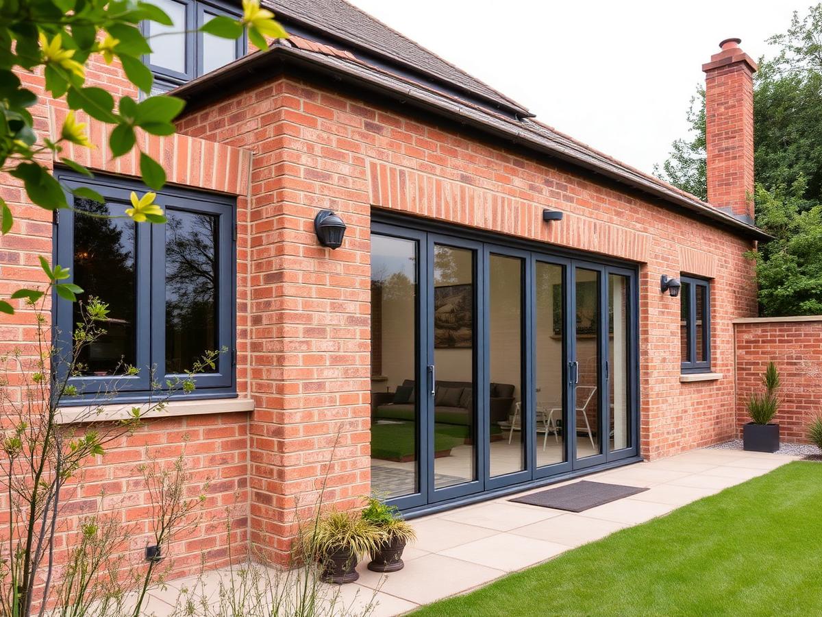 Brick rear extension with bifold doors onto a garden